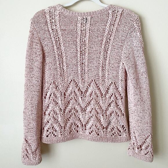 BCBGMaxAzria | Loose Knit Crochet Sweater Top Crew Neck Bare Pink XS - Picture 4 of 6